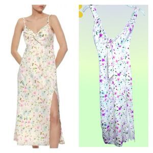 Abercrombie & Fitch XS Cinched Neck Slip Midi Dress Slit Floral Cottagecore Love